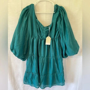 BEYOND WORDS Tiered Mini Dress With Puff Sleeves